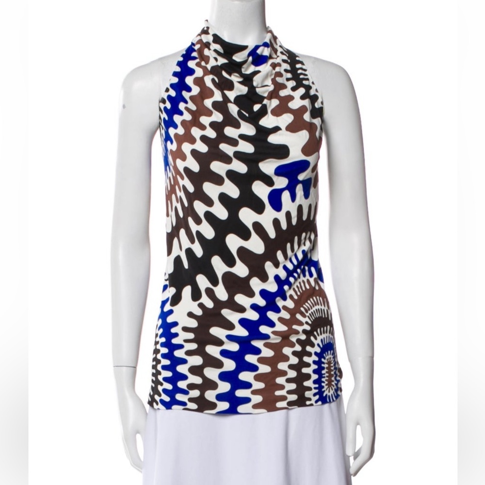 Emilio Pucci Abstract Blue and Brown Blouse size large